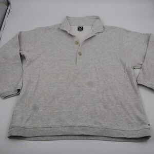Que Vintage Mens XL Grey Ribbed Knit Button Collar Pullover Made in USA